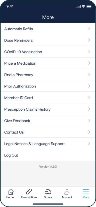 More Menu_Express Scripts Pharmacy Mobile App