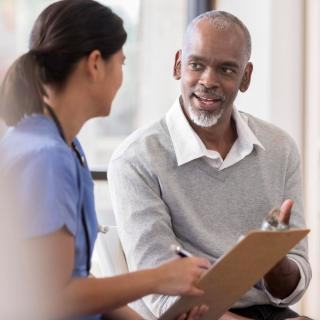 Patient talks with doctor