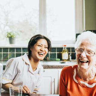 Caregiver woman and elderly woman